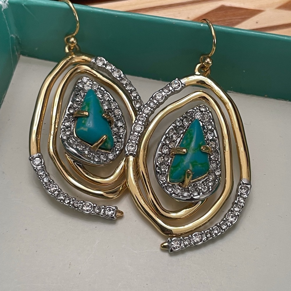 Alexis Bittar Spiral Turquoise and rhinestone inlaid earrings in gold plate